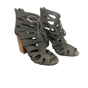MIA Olive Suede Cutout Lace-Up Block Heel Sandals